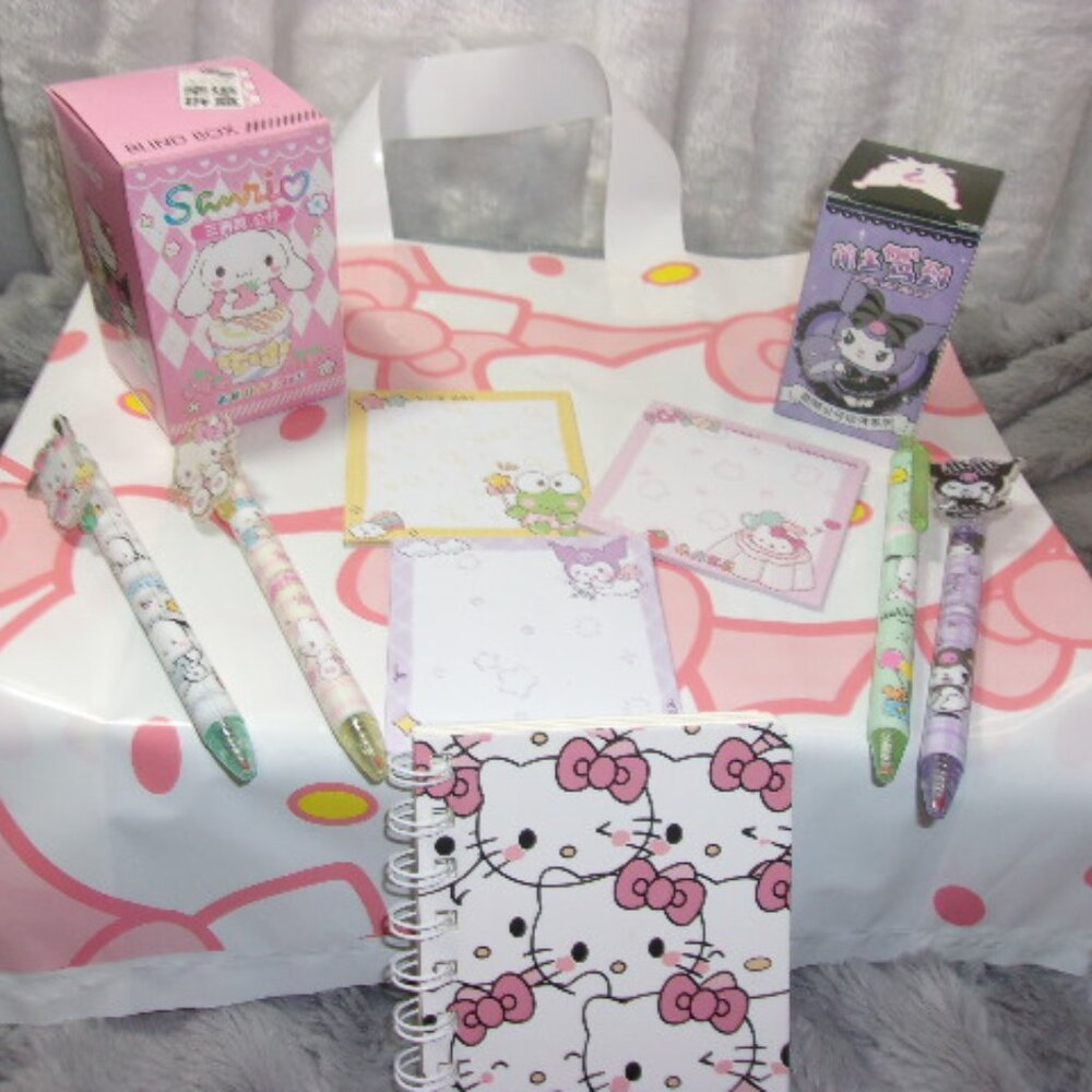H-452 SET OF 9 MIXED ITEMS OF SANRIO CHARACTERS STATIONARY & KEY CHAIN GRAB BAGS